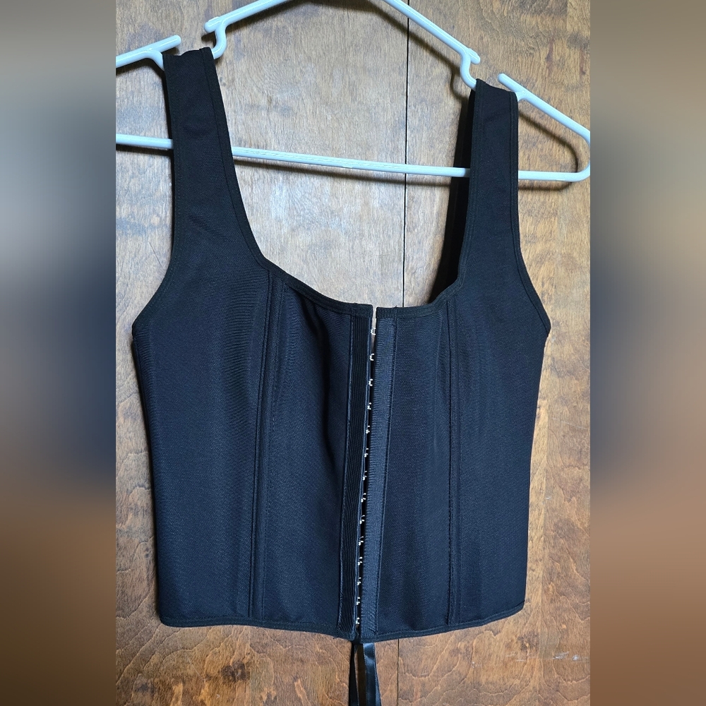Black Sleeveless Corset Lace Up Bustier Top Size Small